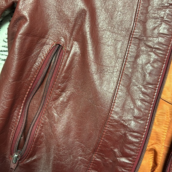 “J B Leather Corp” dark ruby red / brown style leather jacket - Picture 3 of 9